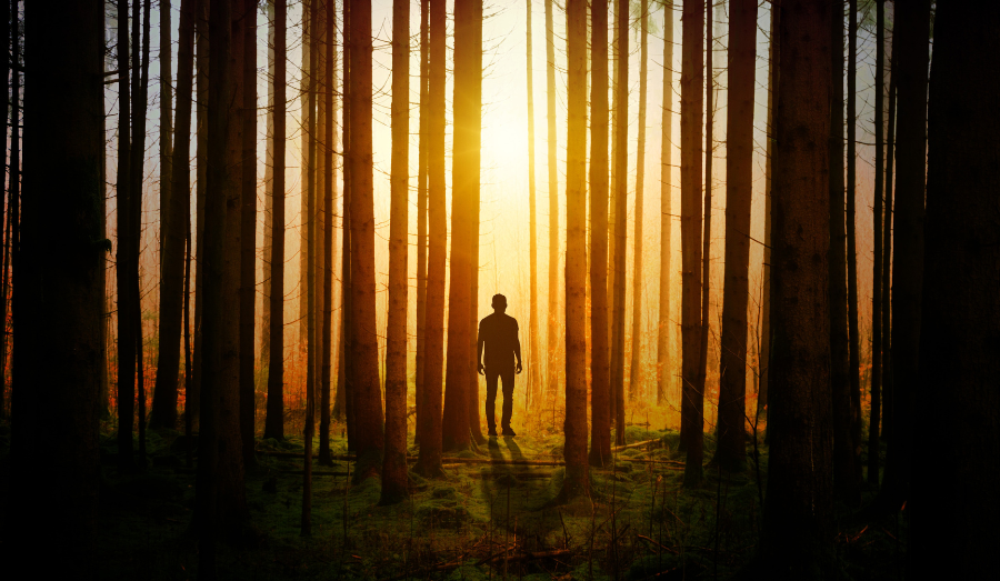 deceptive monster OCD man in dark forest